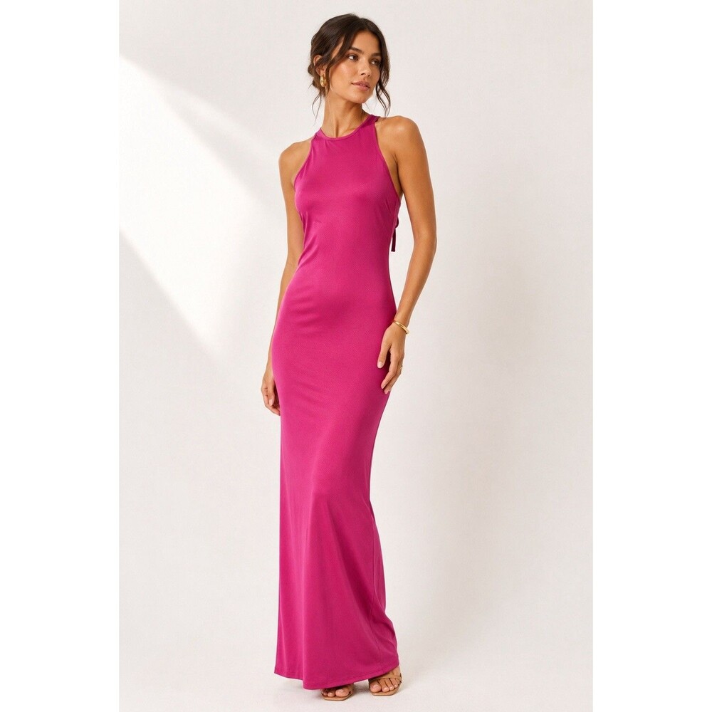 House of Harlow 1960 Pink Halter Tie Back Maxi Dress XS Bodycon Sleeveless